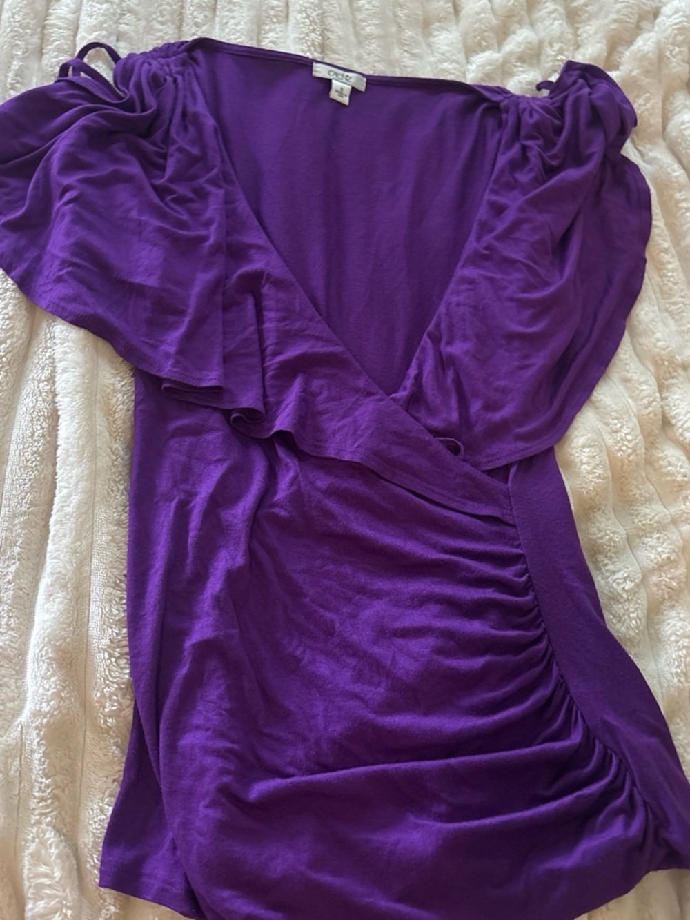 Cache Purple Wrap-Style Mini Dress with Ruching